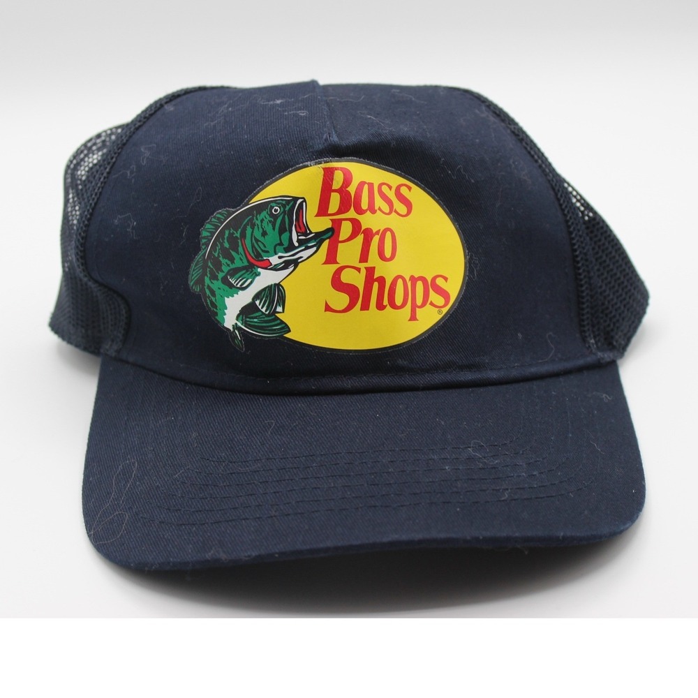 Bass Pro Shops Navy Blue Trucker Hat Mesh Snapback Logo Cap 638BP-032 OSFM